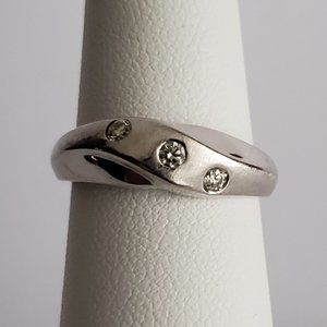 **SOLD**14k White Gold Ring Polished&Brushed w/3 Diamonds